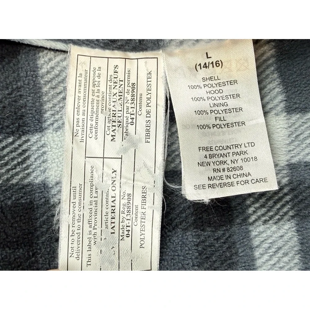 Free Country Hooded Flannel Lined Gary Puffer Jacket Boys L 14/16